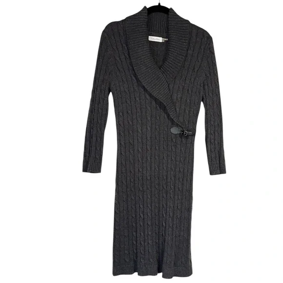 Calvin Klein ~ Women’s Grey Cable Knit LS Sweater Dress ~ Size M - Picture 4 of 10